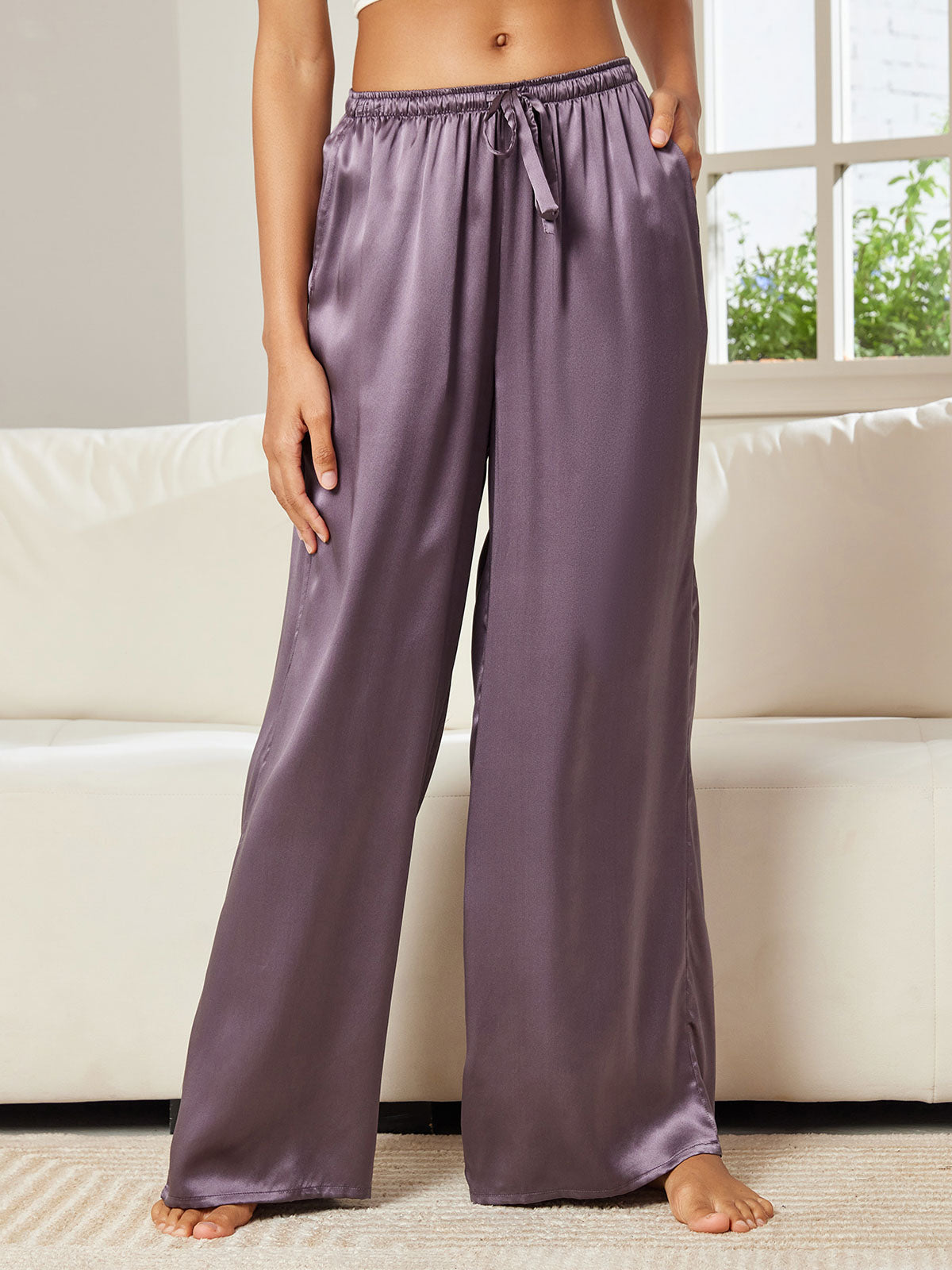 [Purple Gray] SilkSilky  Pure Silk Womens Pants 003