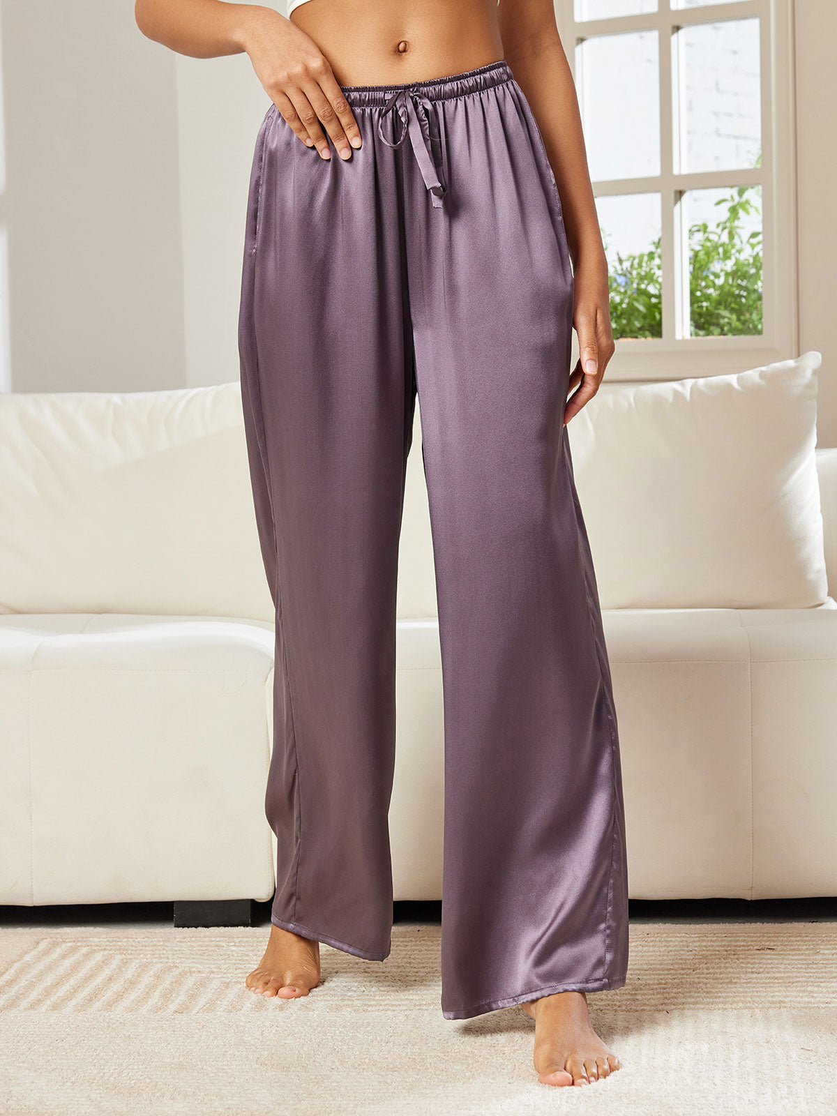 [Purple Gray] SilkSilky  Pure Silk Womens Pants 005