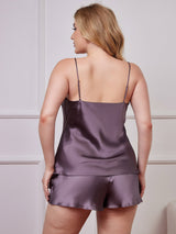 [Purple Gray] SilkSilky  Spaghetti Strap V Neck Plus Size Camisole Set 002