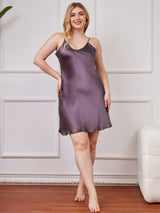 [Purple Gray] SilkSilky  Spaghetti Strap V Neck Plus Size Dress 005