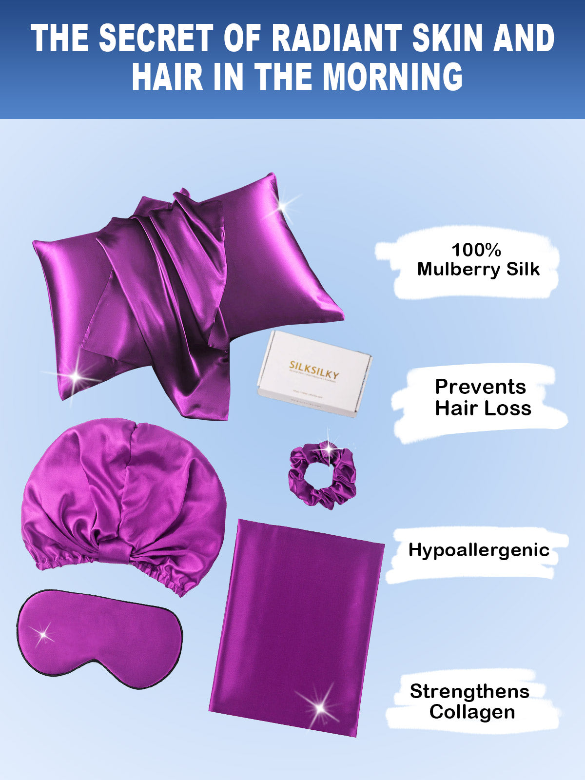 [Purple] SilkSilky 19Momme Pure Silk Pillowcase Set 002