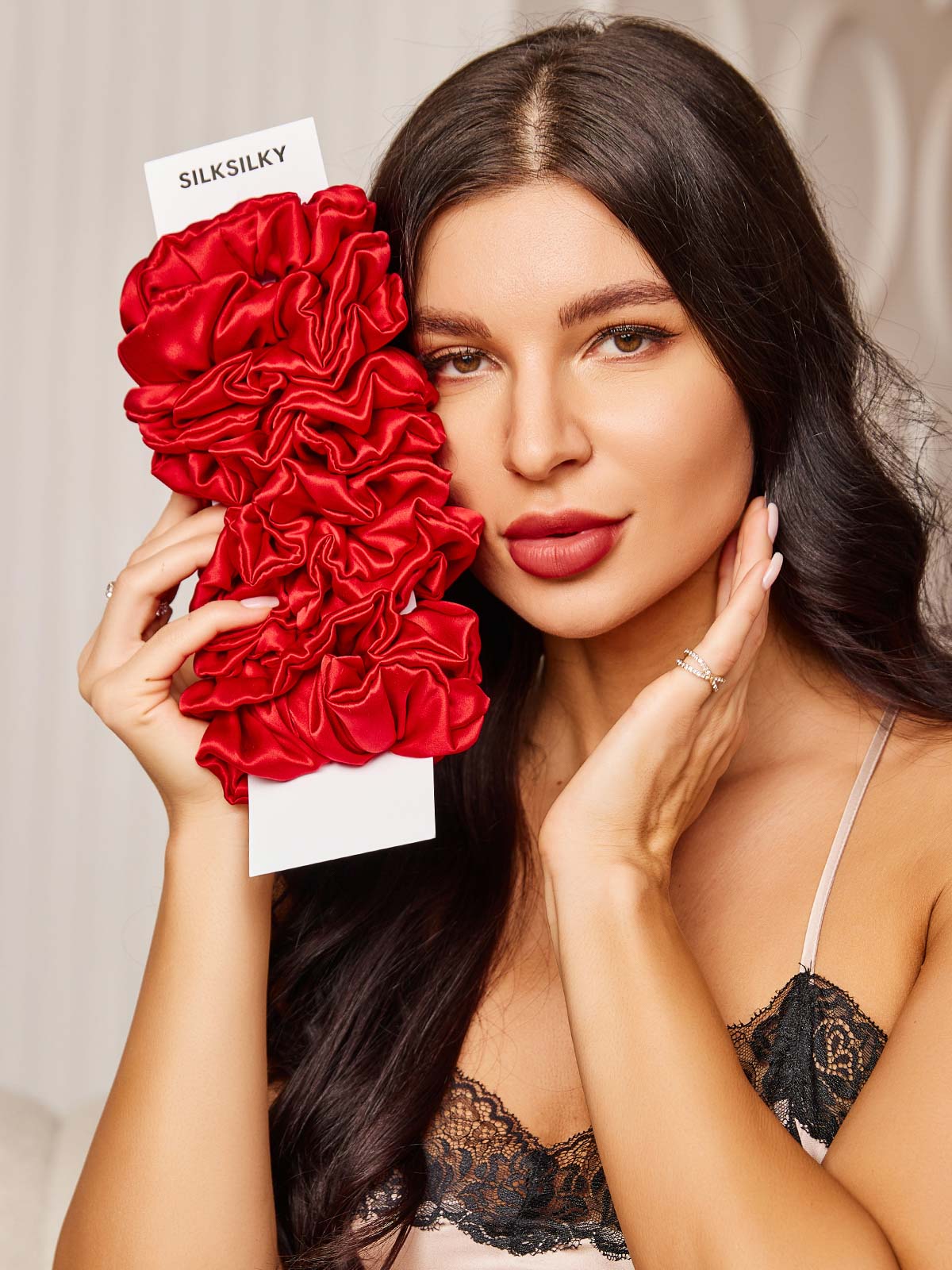 [Red] SilkSilky 19Momme Pure Silk Scrunchie 001