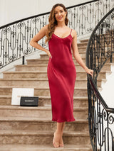 [Red] SilkSilky  22Momme Sleeveless Dress 004