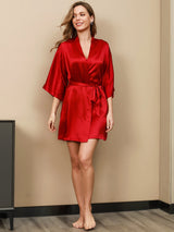[Red] SilkSilky  3/4 Sleeve V Neck Nightgown&Robe Set 003