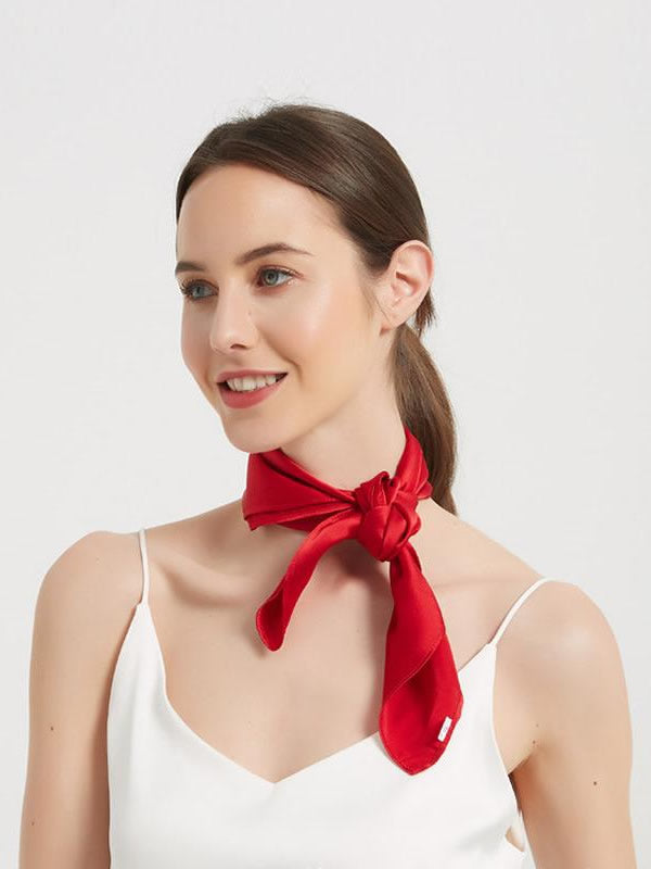 [Red] SilkSilky Pure Silk Scarf 004