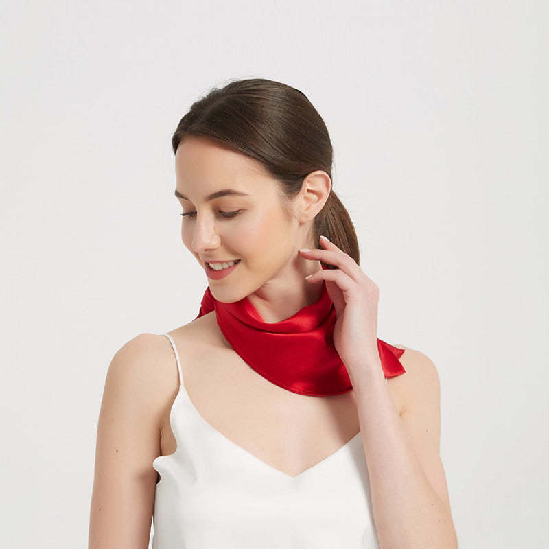 [Red] SilkSilky Pure Silk Scarf 007