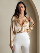 [Champagne] SilkSilky  Long Sleeve Lapel Collar Women's Shirt 003
