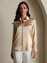 [Champagne] SilkSilky  Long Sleeve Lapel Collar Women's Shirt 005