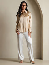 [Champagne] SilkSilky  Long Sleeve Lapel Collar Women's Shirt 006