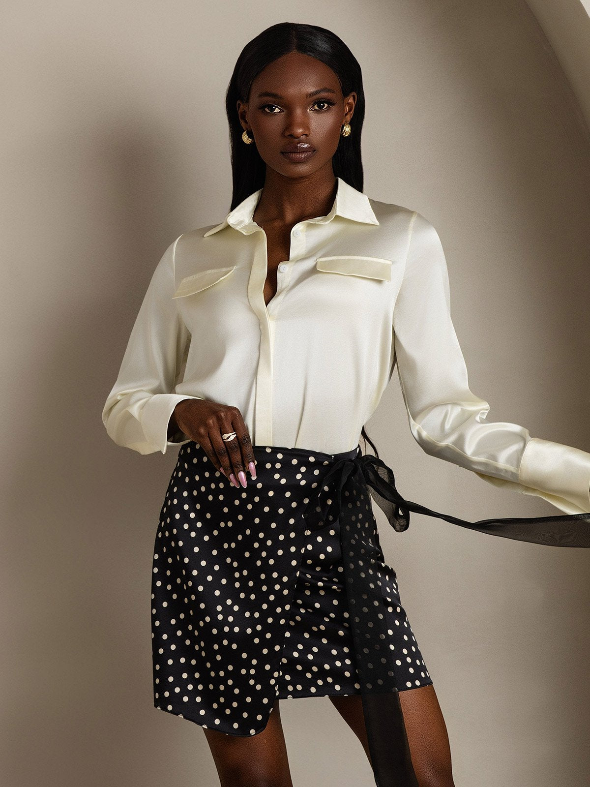 SilkSilky 19Momme Silk Long Sleeve Collar Women's Shirt Ivory 001
