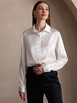 [White] SilkSilky  Long Sleeve Lapel Collar Women's Shirts 005