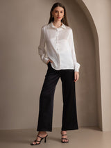 [White] SilkSilky  Long Sleeve Lapel Collar Women's Shirts 007