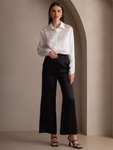 [White] SilkSilky  19Momme Stretch Silk Charmeuse Long Sleeve Lapel Collar Women's Shirt 008