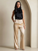[Black] SilkSilky  Sleeveless Tie Neck Blouse 002