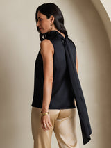 [Black] SilkSilky  Sleeveless Tie Neck Blouse 003