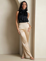 [Black] SilkSilky  Sleeveless Tie Neck Blouse 008