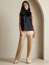 [Black] SilkSilky  Sleeveless Tie Neck Blouse 009