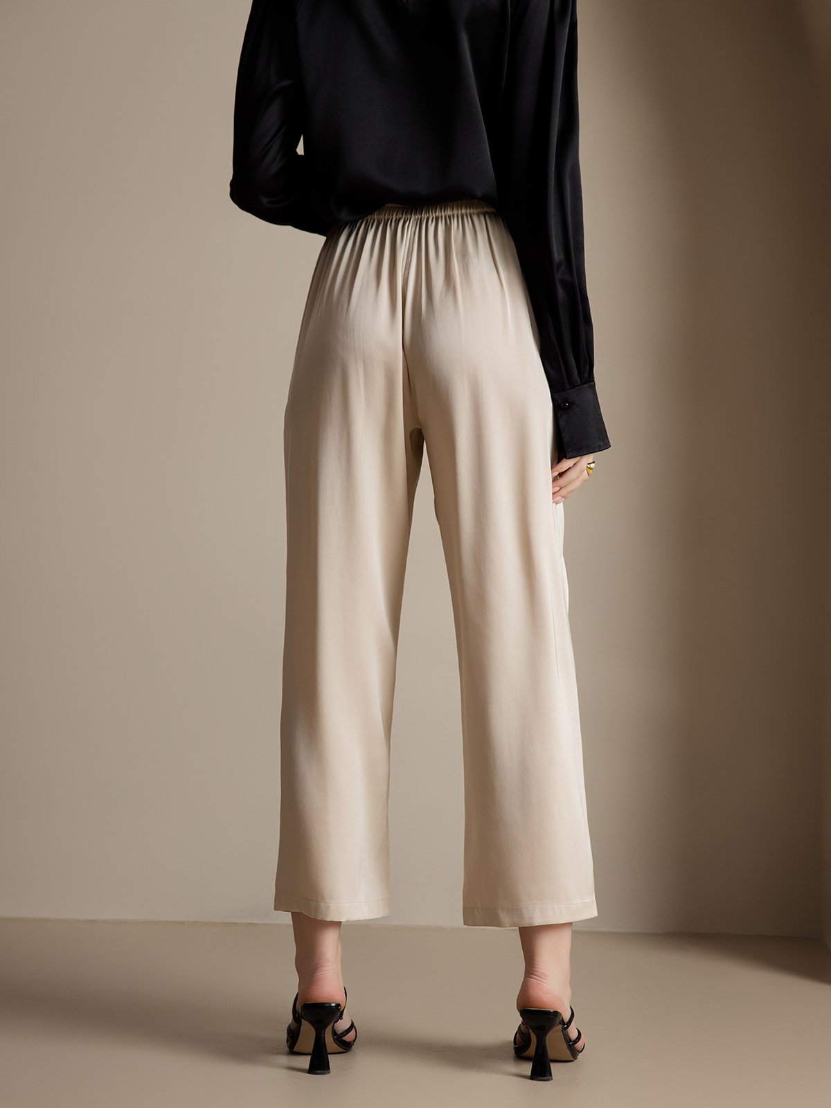SilkSilky  22Momme Pure Silk Womens Pants Beige 002