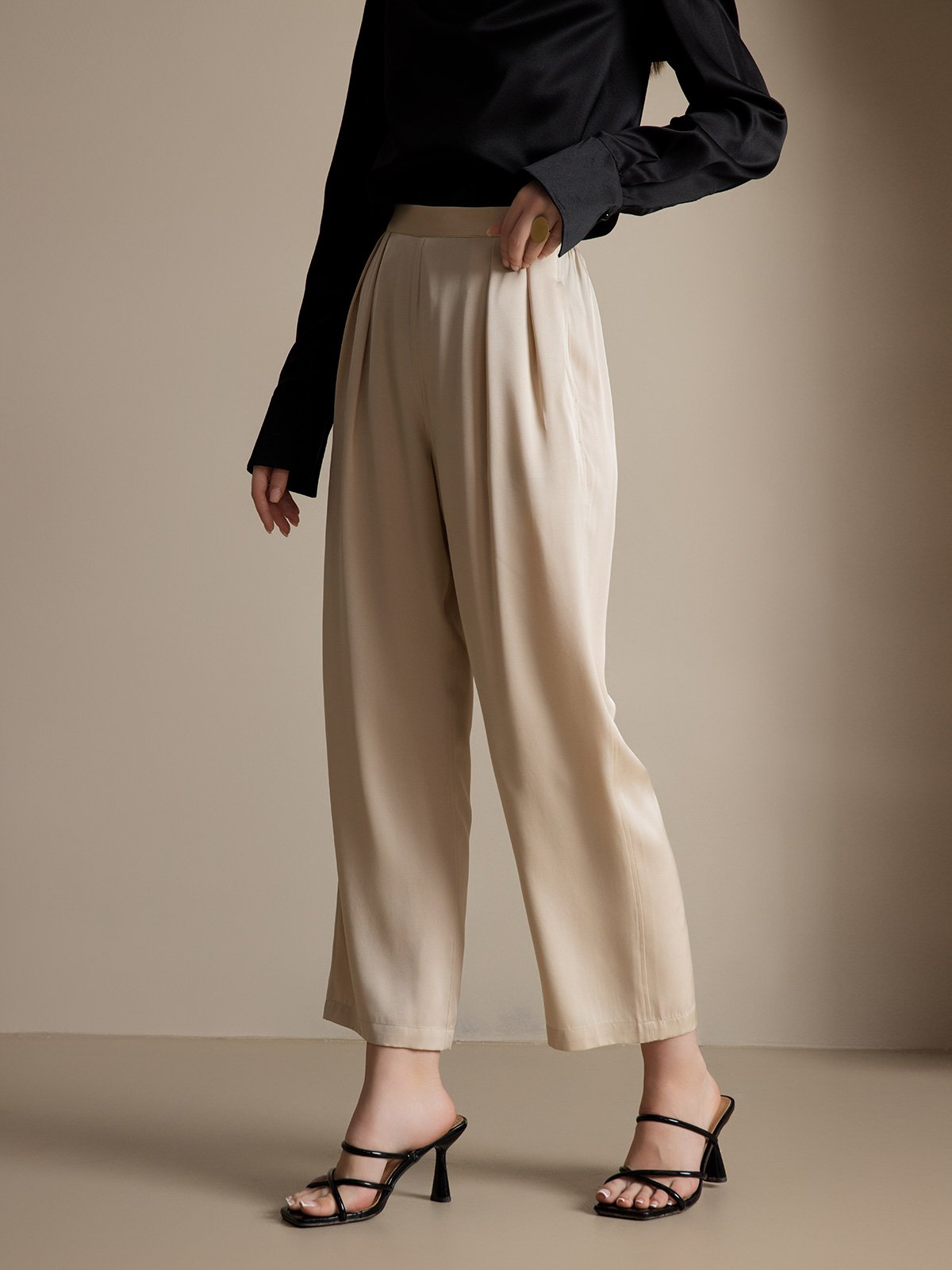 SilkSilky  22Momme Pure Silk Womens Pants Beige 003