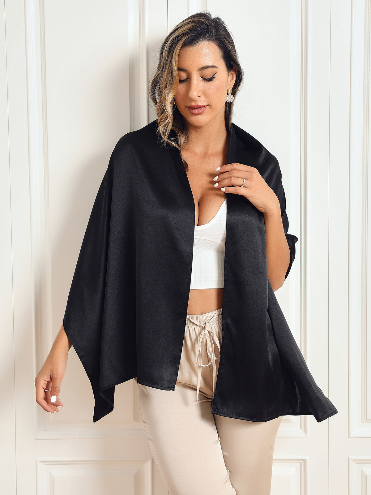 SilkSilky  Pure Silk Scarf Black 002