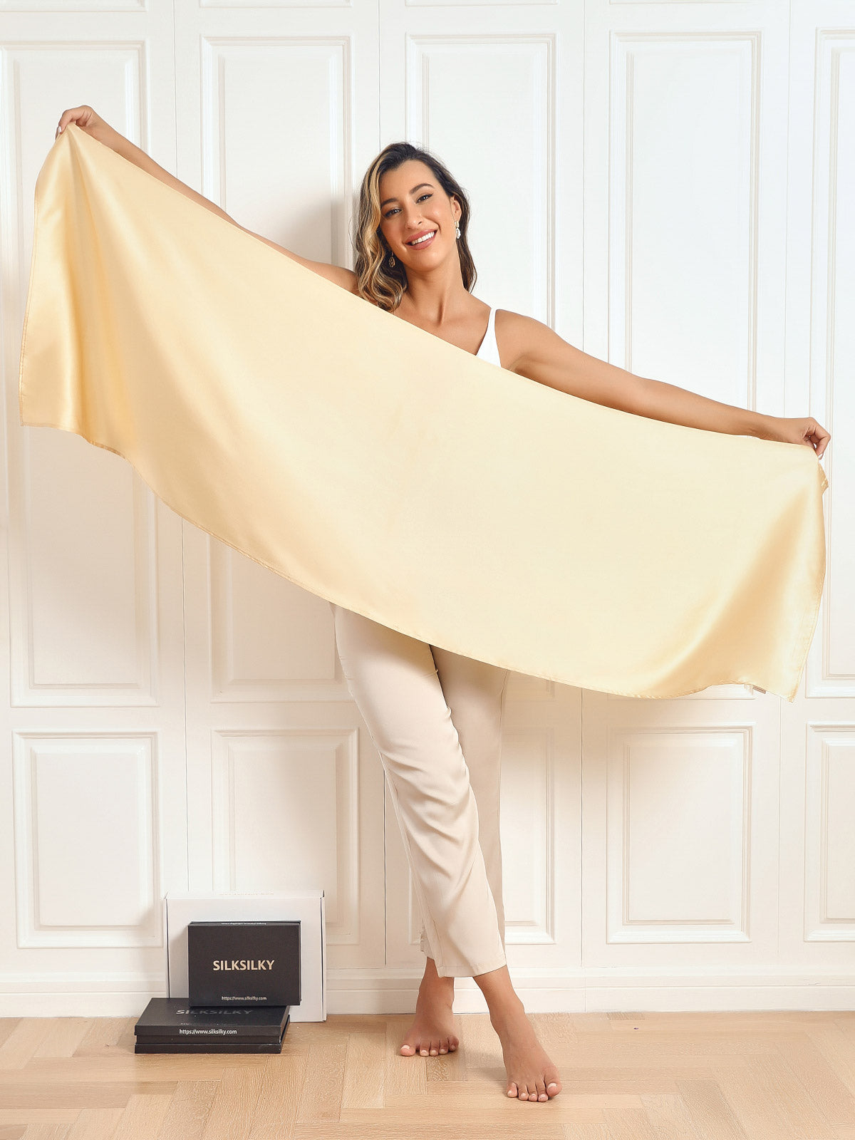 SilkSilky  Pure Silk Scarf Champagne 002