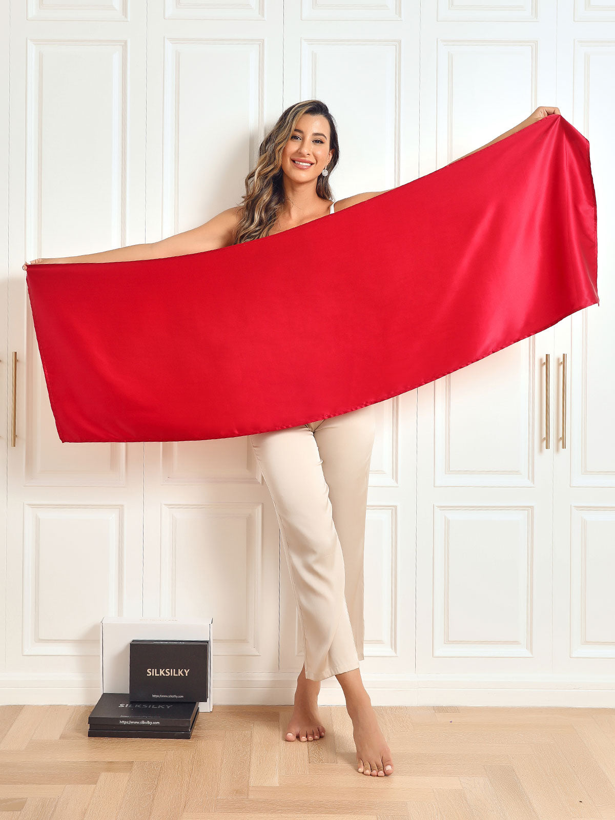 SilkSilky  Pure Silk Scarf Red 002