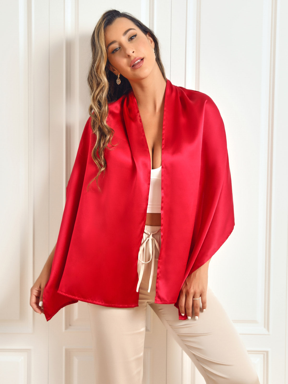 SilkSilky  Pure Silk Scarf Red 003