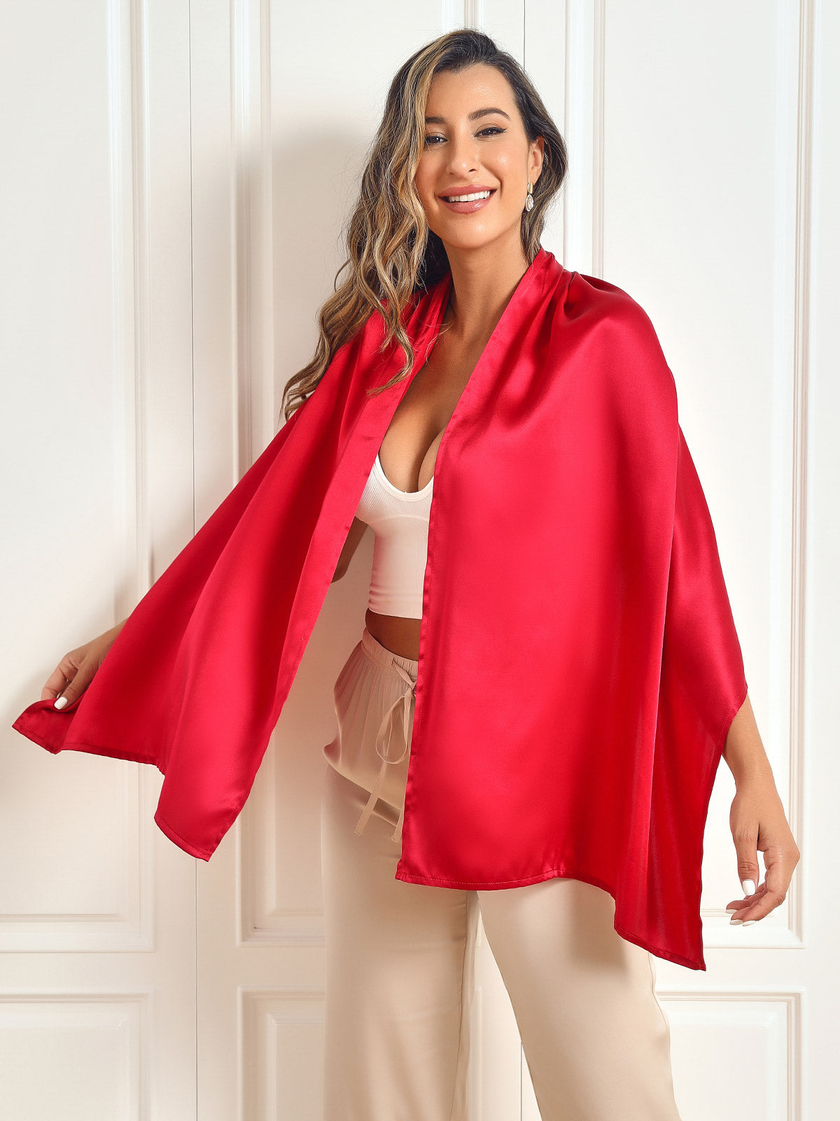 SilkSilky  Pure Silk Scarf Red 004