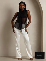 [Black] SilkSilky  6Momme Silk Chiffon Sleeveless Tie Neck Women's Shirt 007