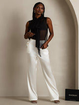 [Black] SilkSilky  6Momme Silk Chiffon Sleeveless Tie Neck Women's Shirt 008