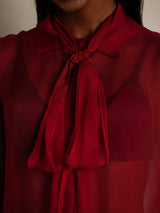 [Wine] SilkSilky  6Momme Silk Chiffon Sleeveless Tie Neck Women's Shirt 008