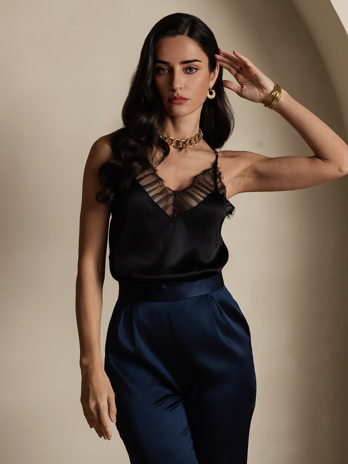 SilkSilky Silk Deep V Neck Camisole Top Black 006