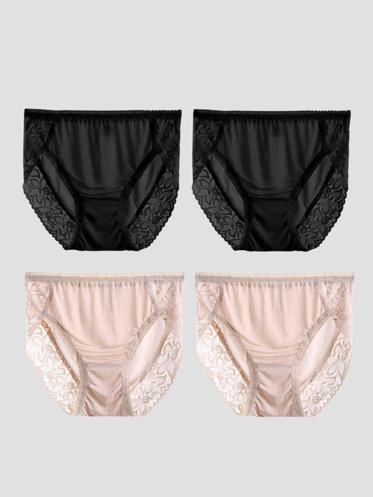 SilkSilky  Silk Knitted Panty Black+Beige 003