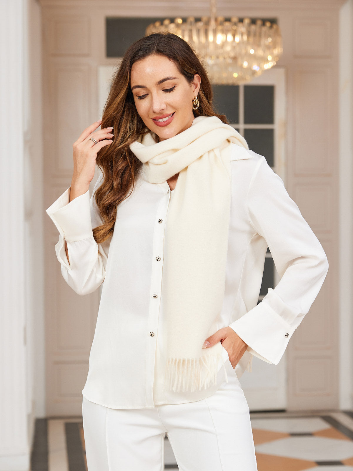 [White] SilkSilky  Scarf 002