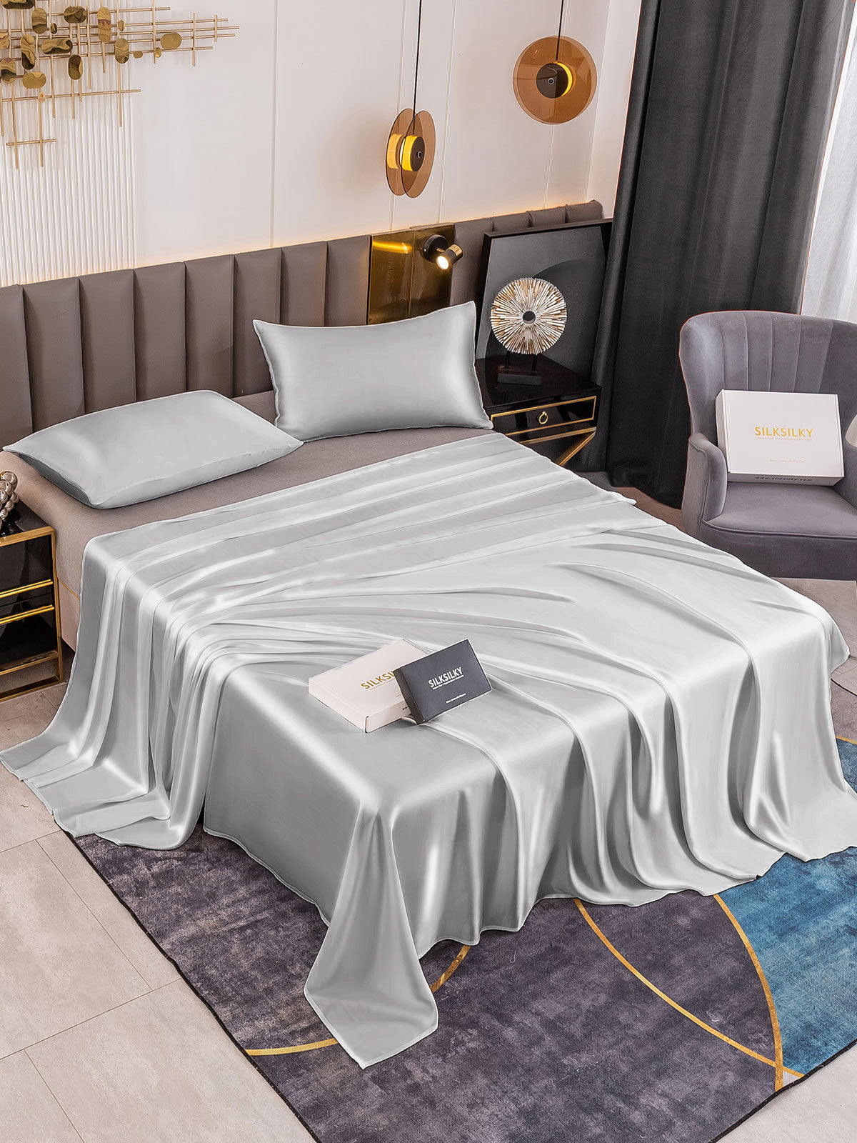 [Silver] SilkSilky 19Momme Pure Silk Bedding Set 001