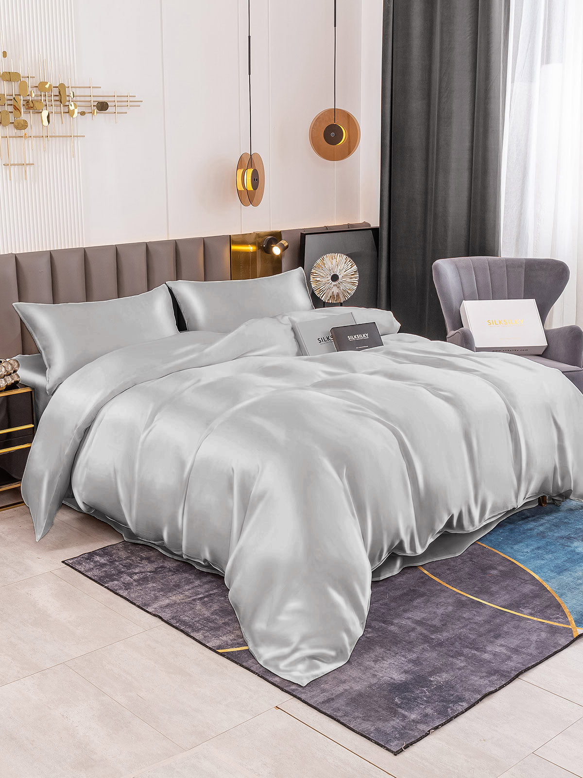 [Silver] SilkSilky 19Momme Pure Silk Bedding Set 001