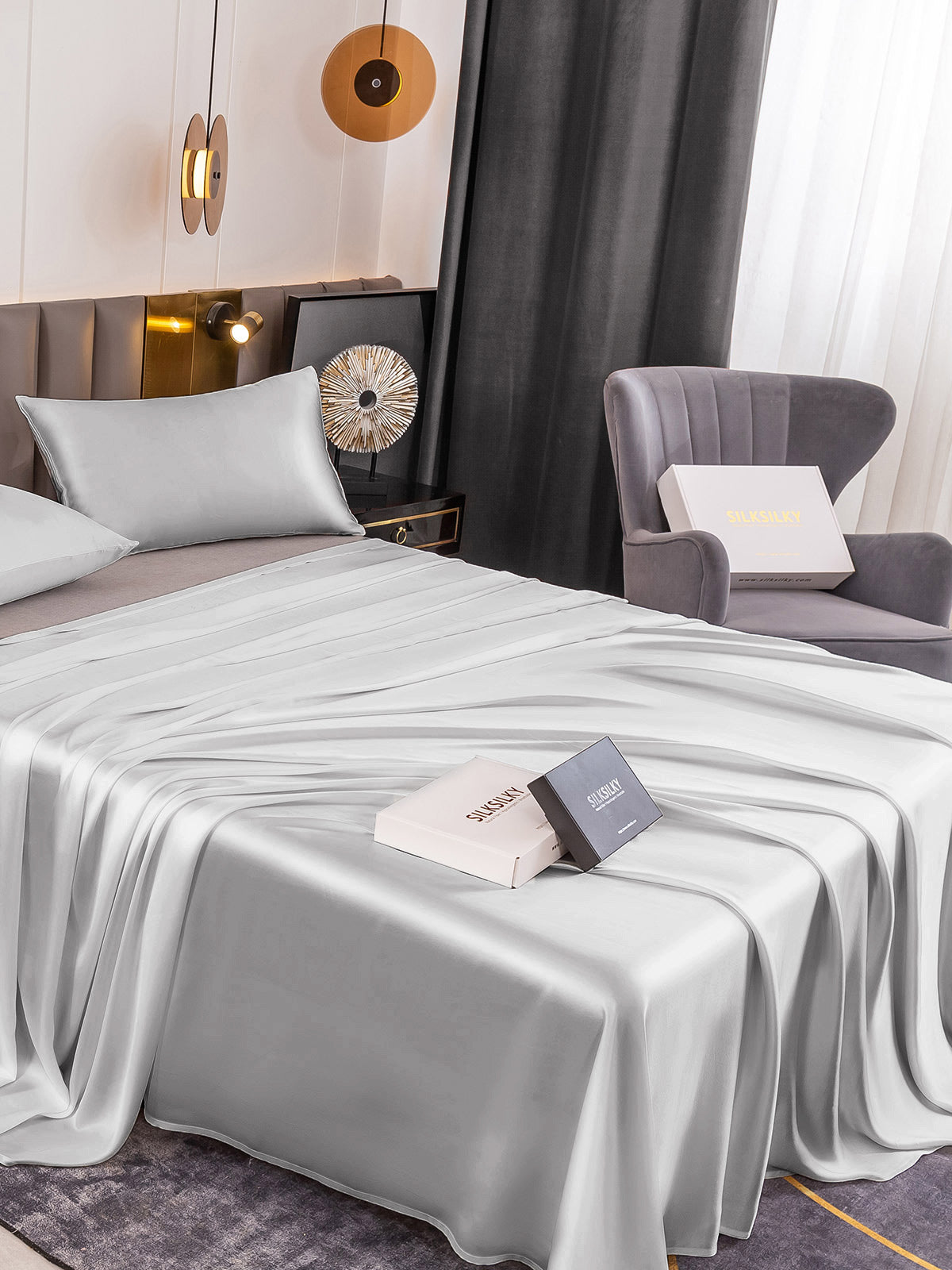 [Silver] SilkSilky 19Momme Pure Silk Bedding Set 004