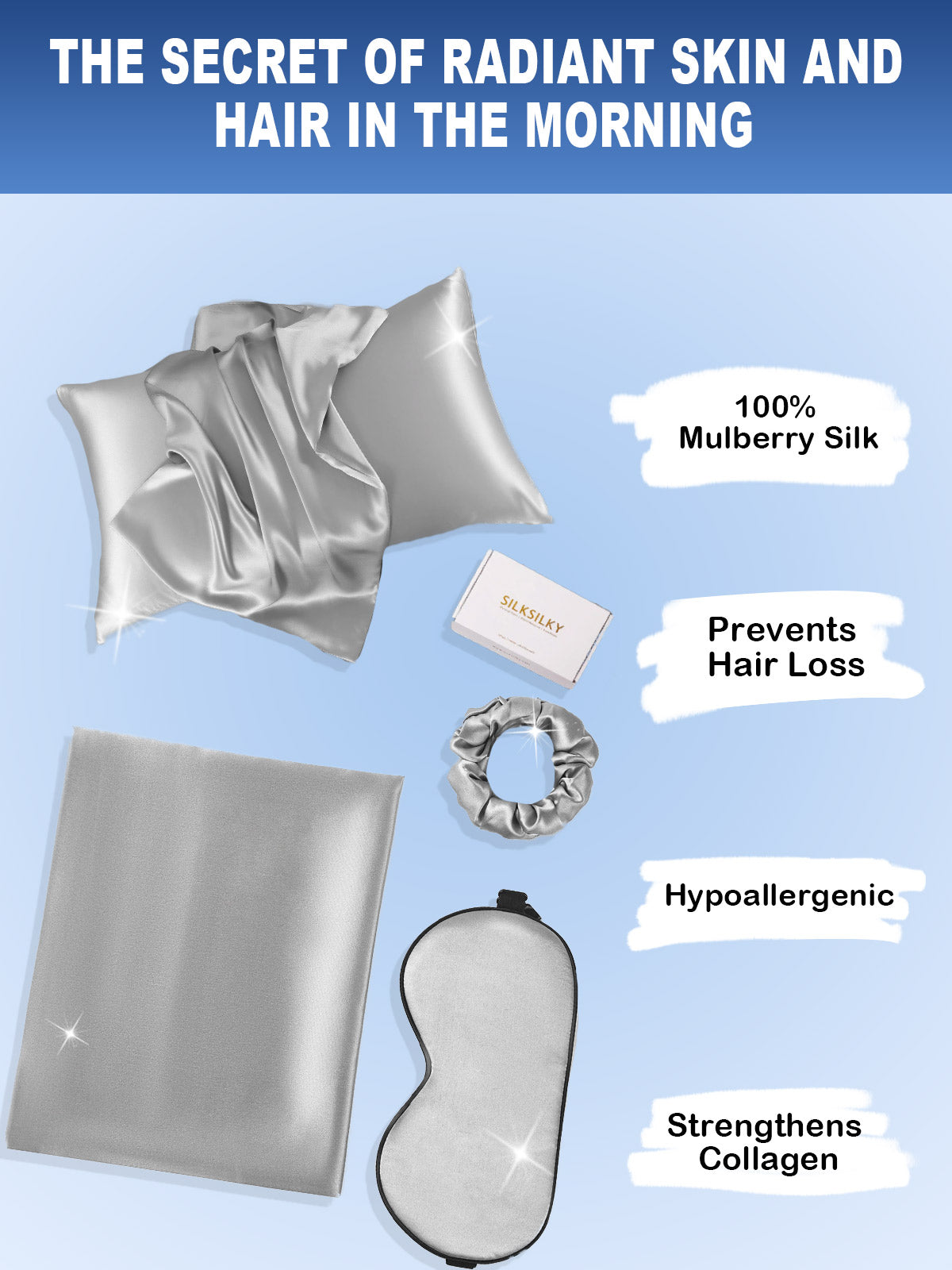 [Silver] SilkSilky 19Momme Pure Silk Pillowcase Set 002