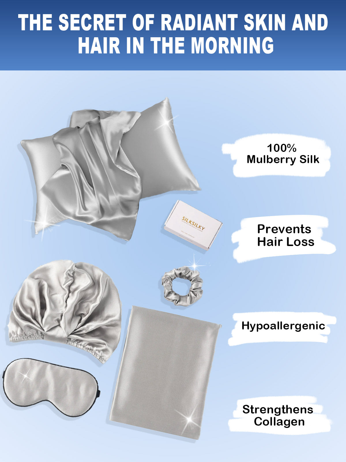 [Silver] SilkSilky 19Momme Pure Silk Pillowcase Set 002