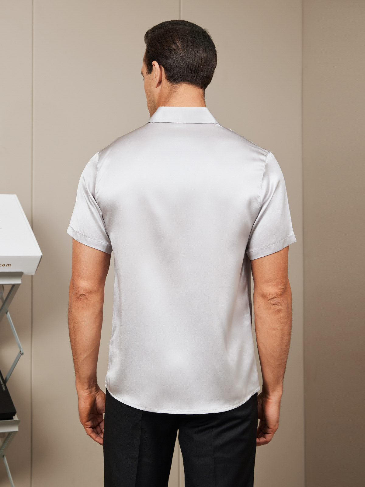 [Silver] SilkSilky Silk Short Sleeve Collar Men's Shirt 002
