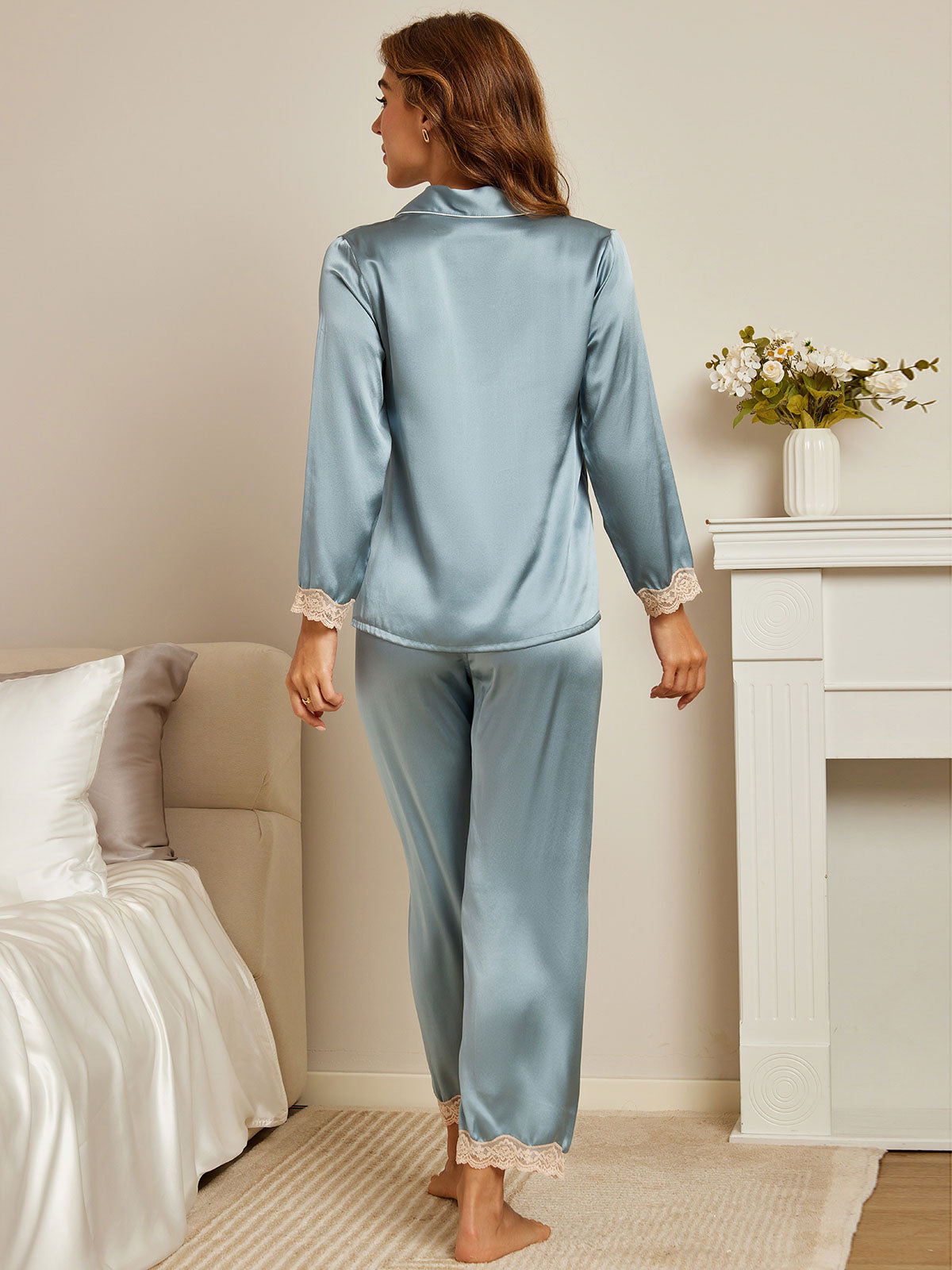 [Steel Blue] SilkSilky  Long Sleeve Women's Pajamas 002