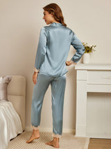 [Steel Blue] SilkSilky  Long Sleeve Women's Pajamas 004