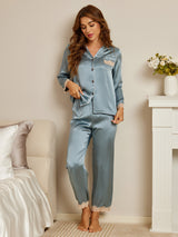 [Steel Blue] SilkSilky  Long Sleeve Women's Pajamas 005