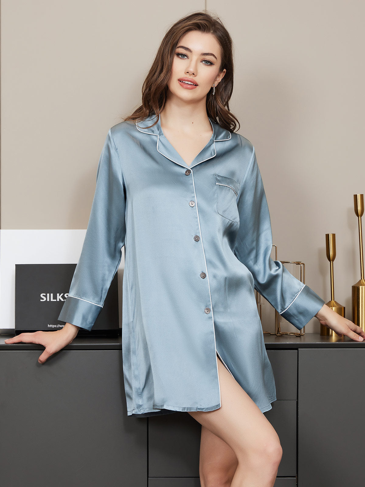 Pure Silk Nightshirt with High-Low Hem