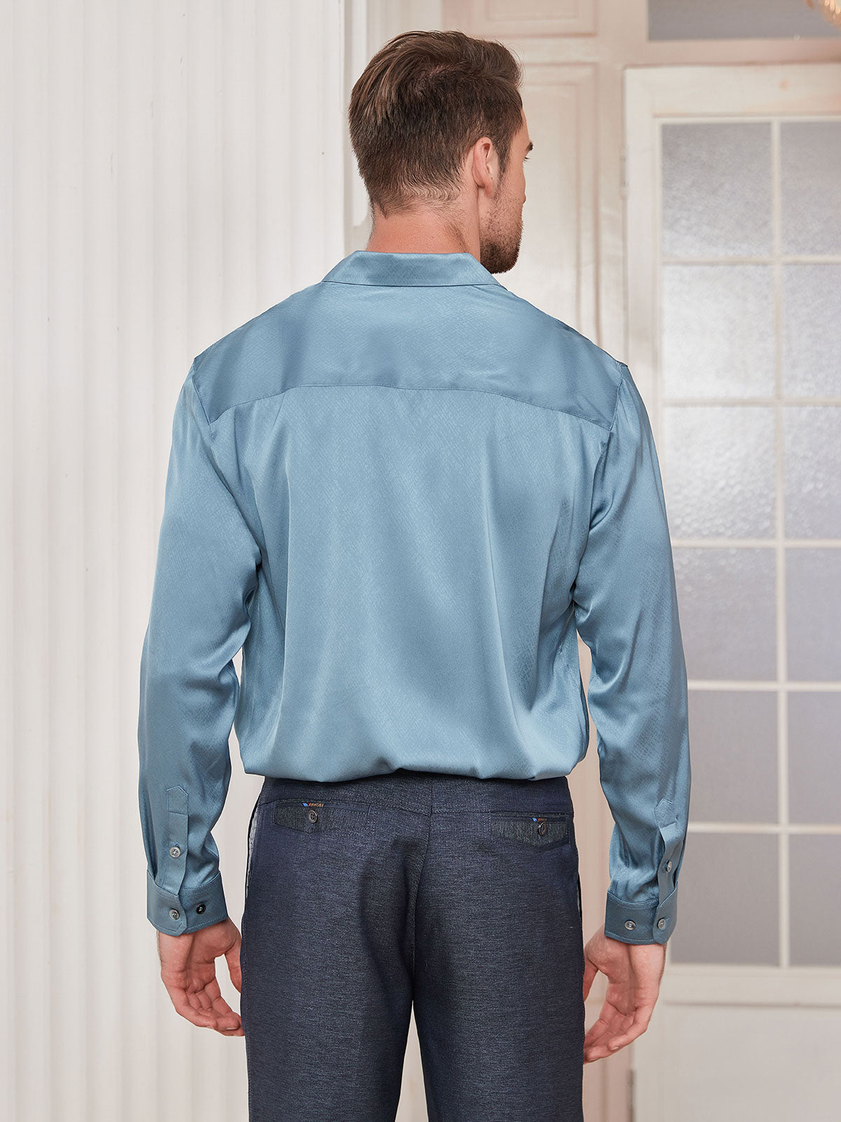 [Steel Blue] SilkSilky Silk Long Sleeve Collar Men's Shirt 002