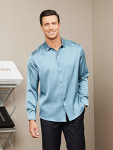 [Steel Blue] SilkSilky  Long Sleeve Collar Men's Shirt 004