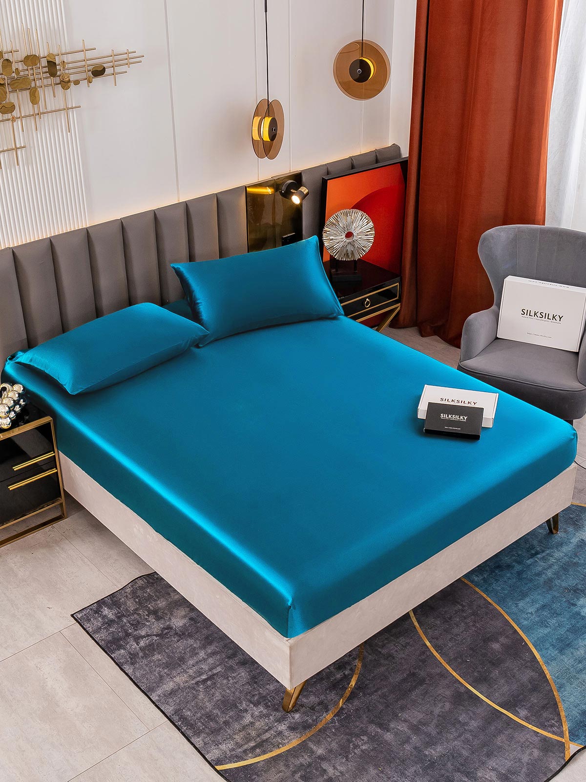 [Teal] SilkSilky 19Momme Pure Silk Bedding Set 001