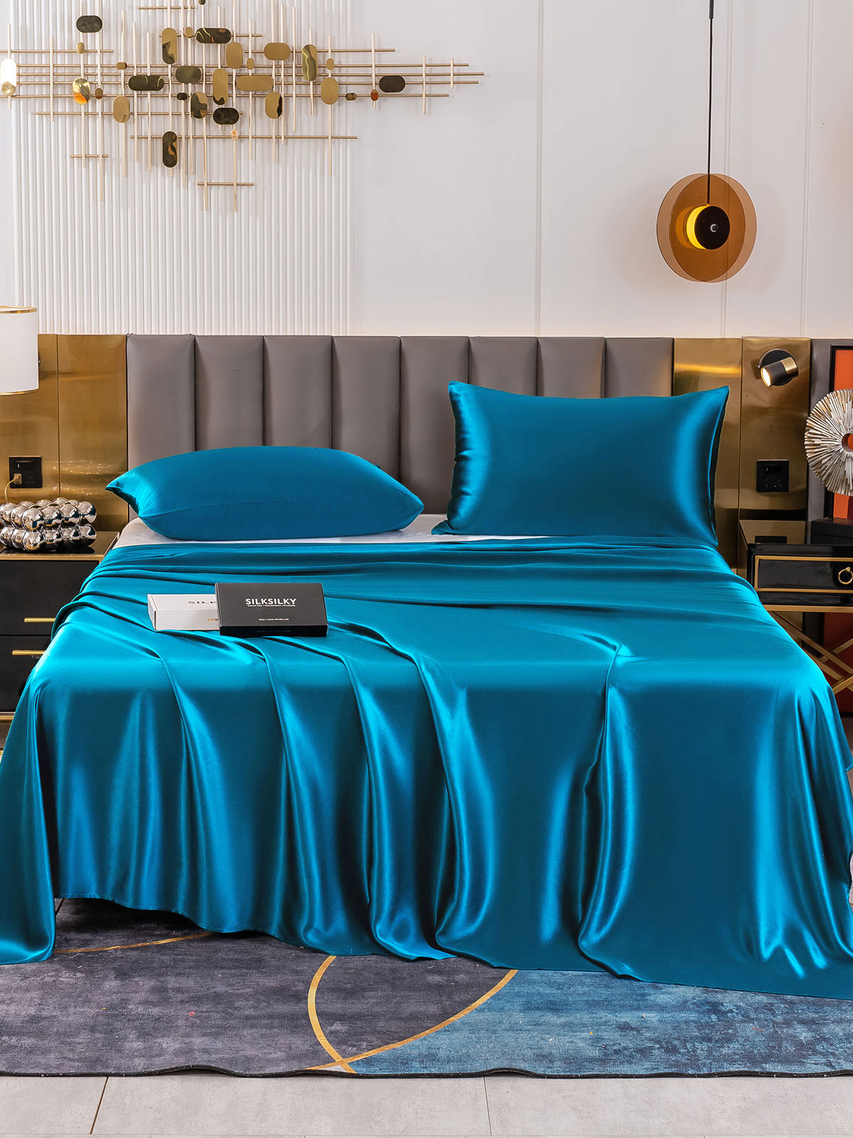 [Teal] SilkSilky 19Momme Pure Silk Bedding Set 002