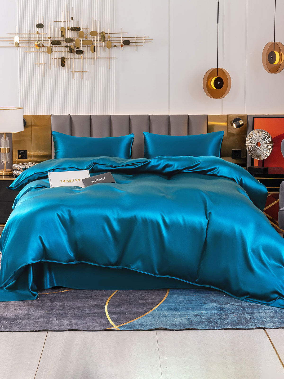 [Teal] SilkSilky 19Momme Pure Silk Bedding Set 002