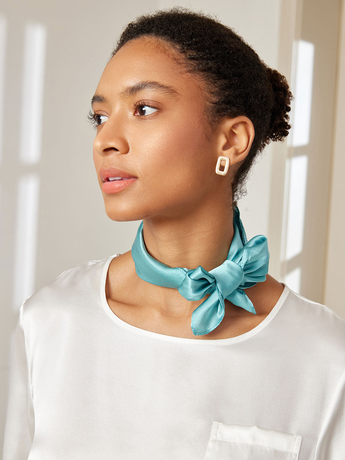 [Teal] SilkSilky Pure Silk Scarf 002